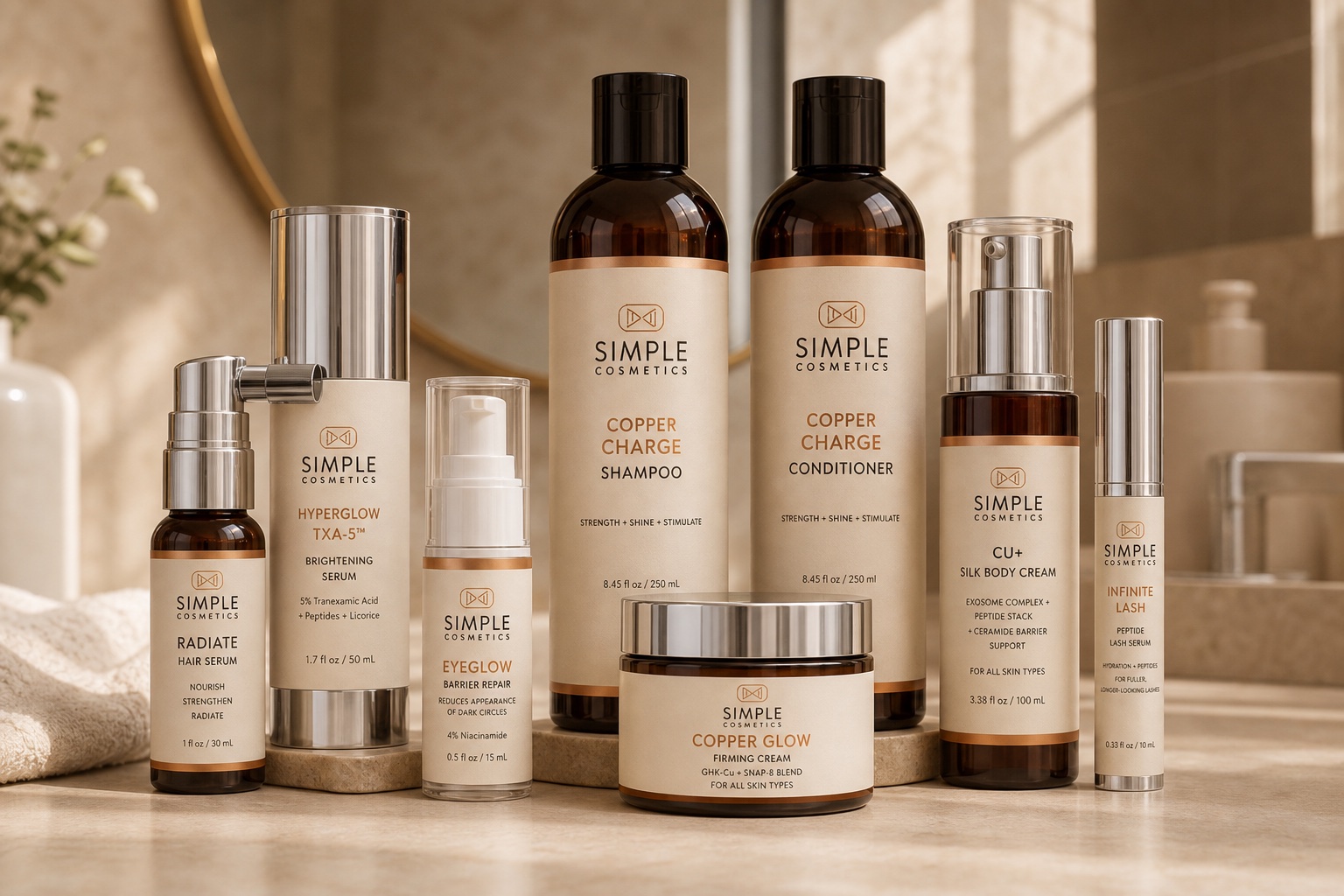 Simple Cosmetics collection in a warm everyday-care setting