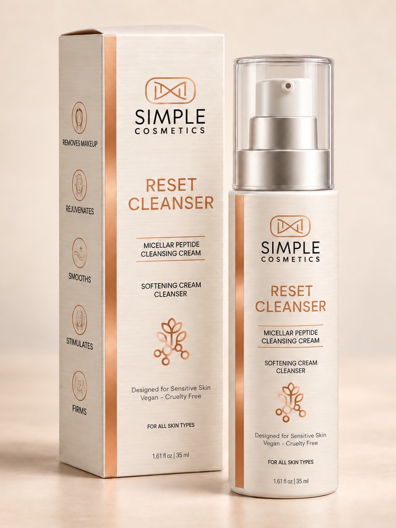 Reset Cleanser packaging and carton — 3D product render