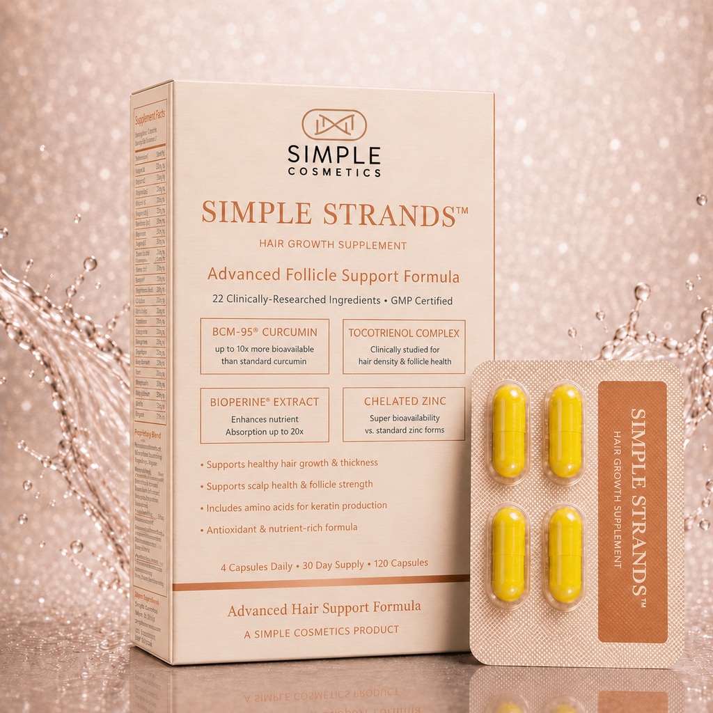 Simple Strands Hair Growth Supplement box and capsule blister pack