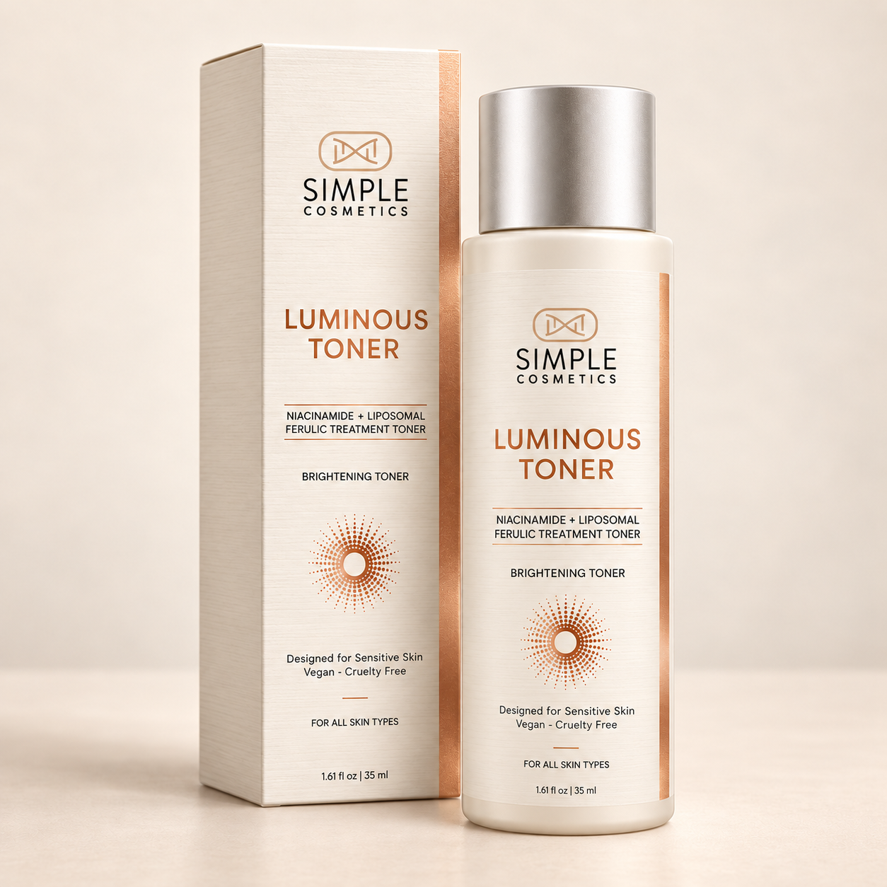 Luminous Toner packaging and carton — 3D product render