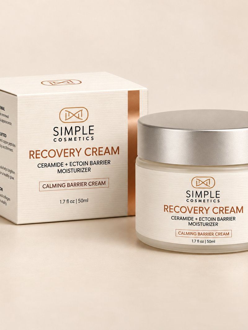 Recovery Cream packaging and carton — 3D product render