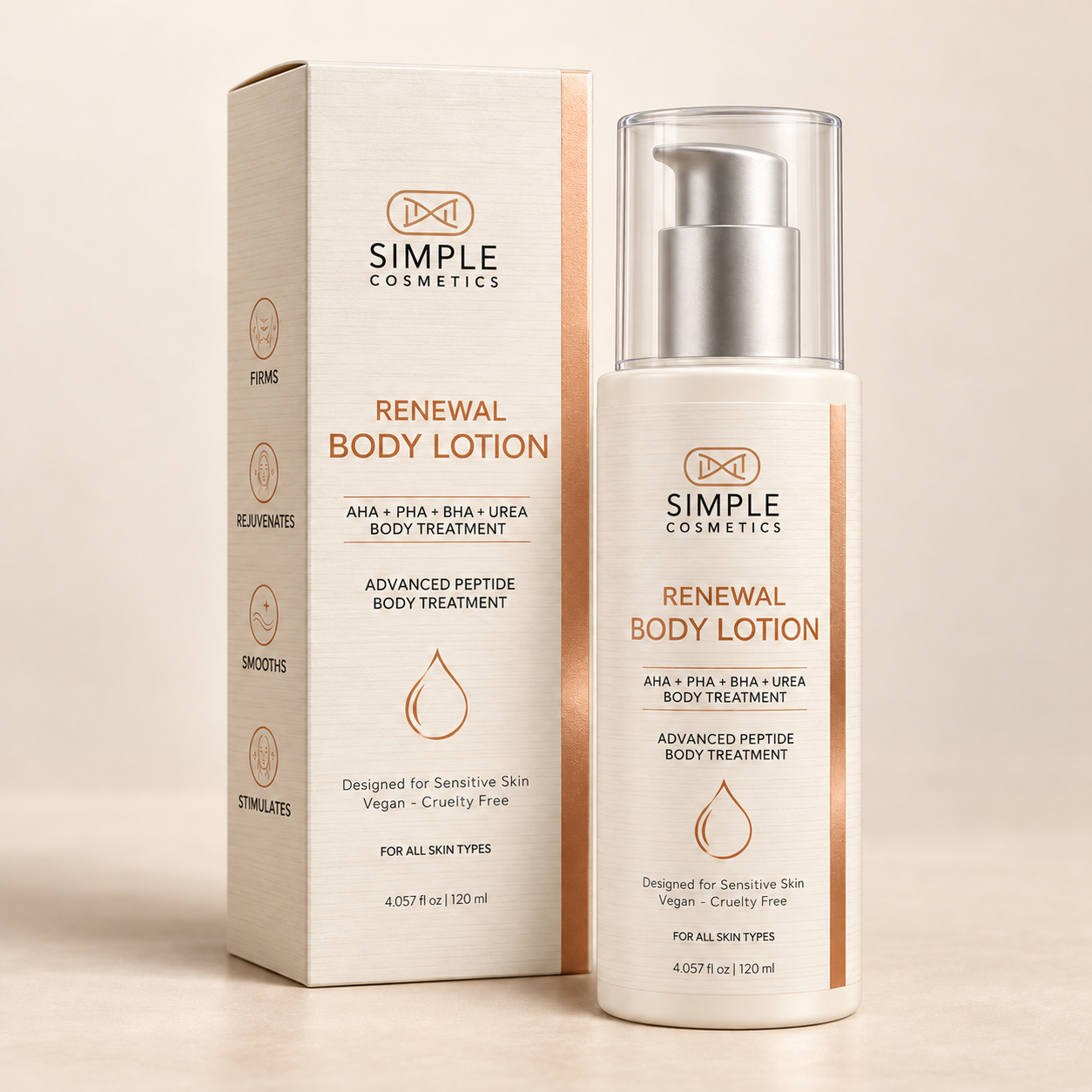 Renewal Body Lotion packaging and carton — 3D product render